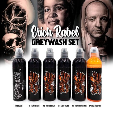 Краска World Famous Tattoo Ink Erich Rabel Greywash Set (6 пигментов)