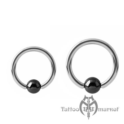 Украшение кольцо для пирсинга ушей Кольцо с гематитовым шариком, толщина 2 мм, шарик 6 мм